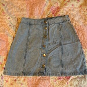 Classic Light Blue Denim Button-Front A-Line Skirt